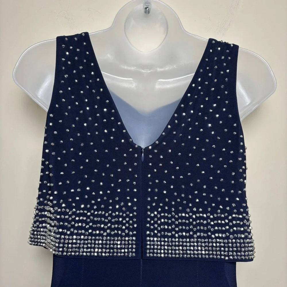 Joseph Ribkoff Blue Zip Back Beaded Overlay Sleeveless Sheath Dress Womens 6 US - Picture 6 of 8